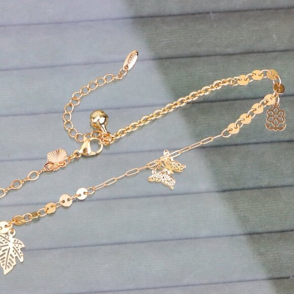 "Rose Gold Anklet with Leaf & Butterfly Charms, XPAL1163 - Picture 11 of 12
